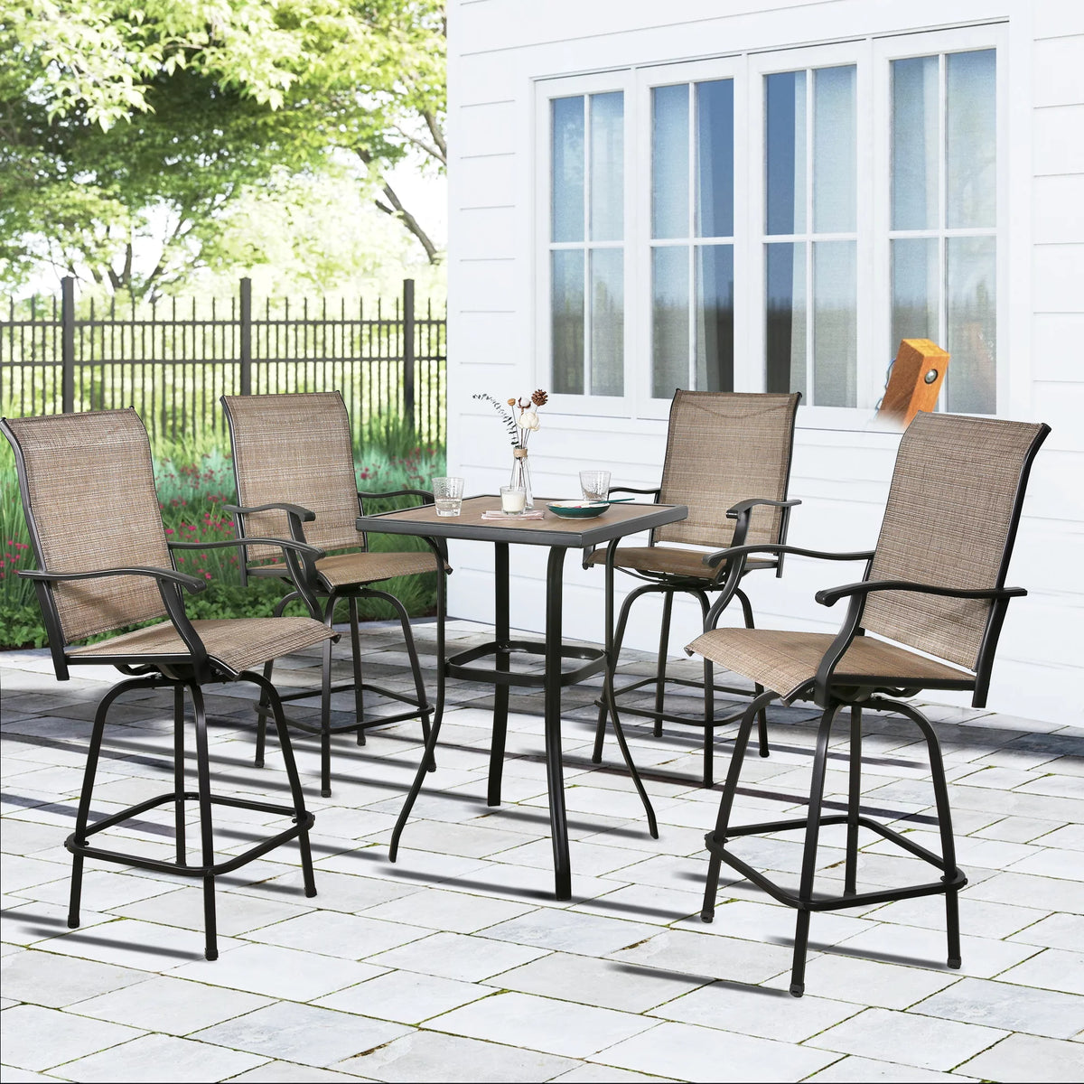 4-Piece Outdoor Swivel Bar Stools with High Back and Armrest Y131118