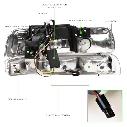 Sequential LED Strip Tube Bar Black Housing Crystal Headlights With Signal Bumper Lamps Amber Reflector 4-Pieces E46523