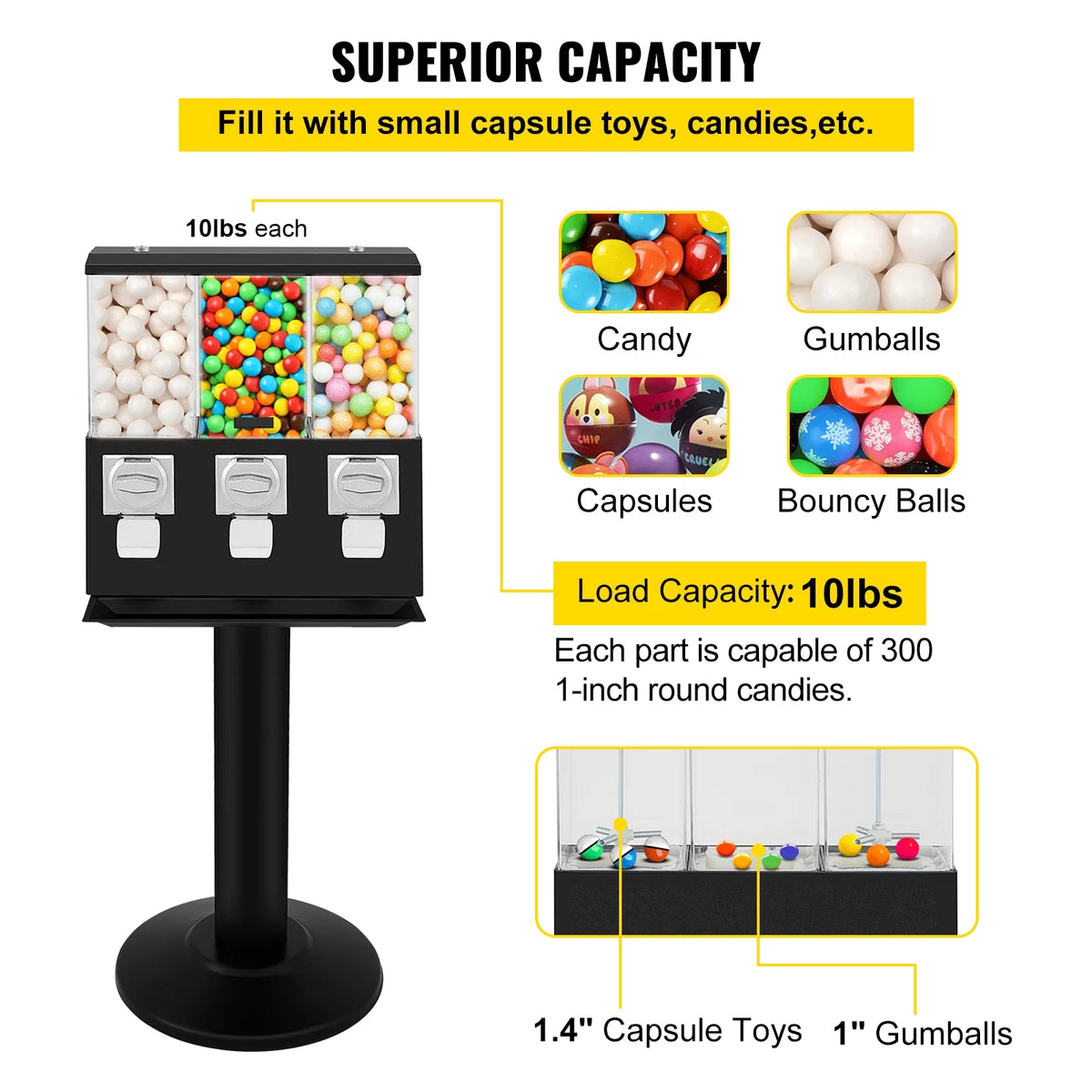Triple Pod Candy Vending Machine 115cm Height 45Lbs Capacity S1704