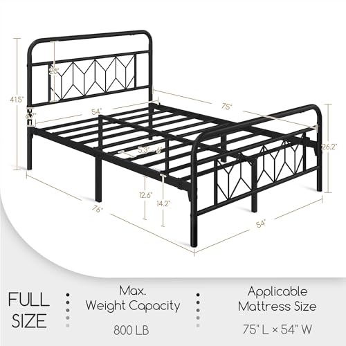 Black Full Size Metal Platform Bed Frame with Headboard and Footboard F25849
