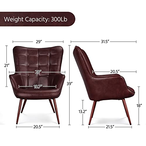 Camel Leather Accent Chairs with Metal Legs R320