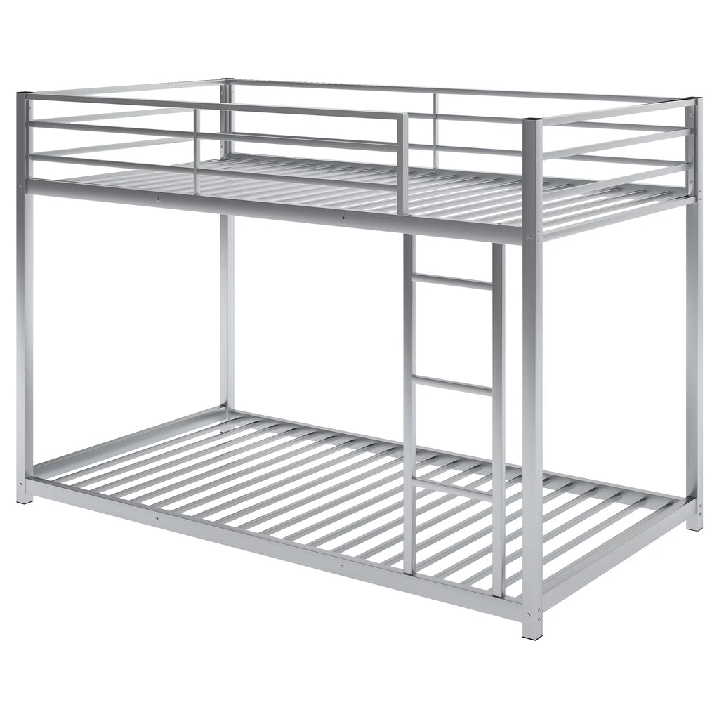 Metal Twin over Twin Low Bunk Bed with Ladder and Safety Guardrails H62058