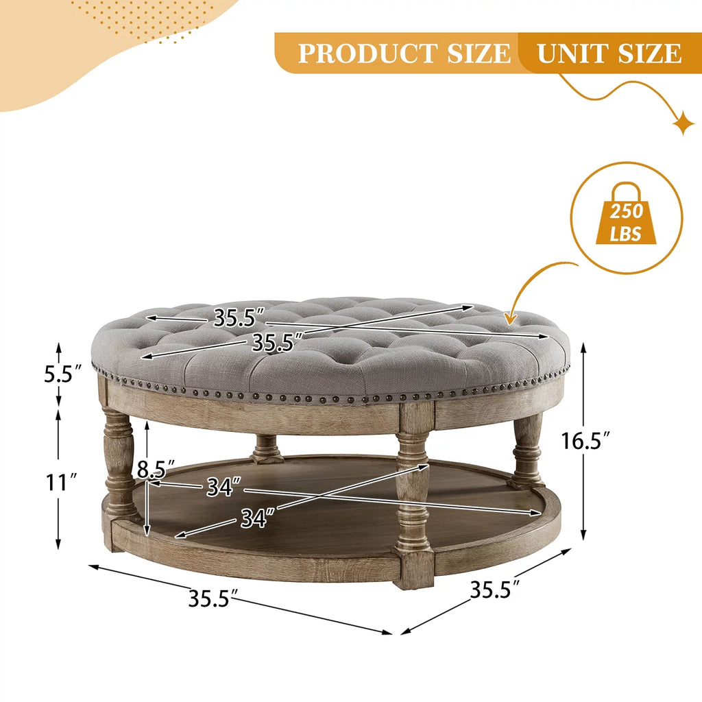 Grey Tufted Round Storage Ottoman Q872649