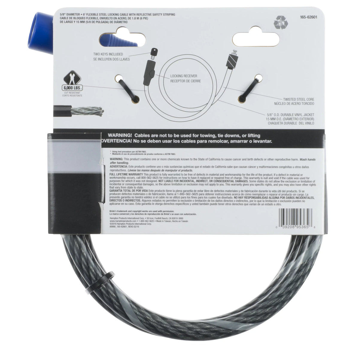 5/8in x 6ft Steel Keyed Cable Lock J710548