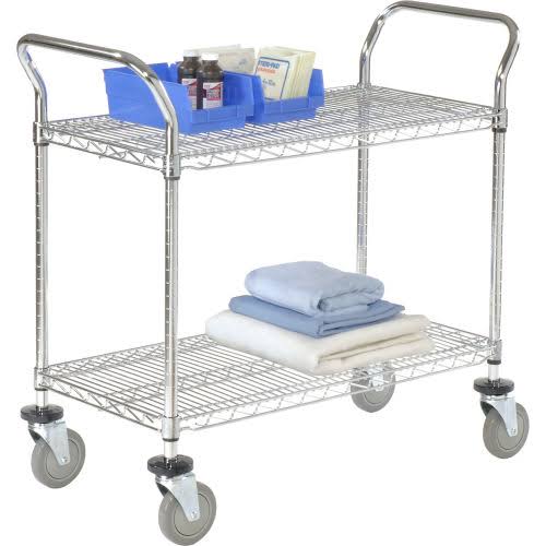 Chrome 2 Shelf Utility Cart with Polyurethane Brake Casters V904
