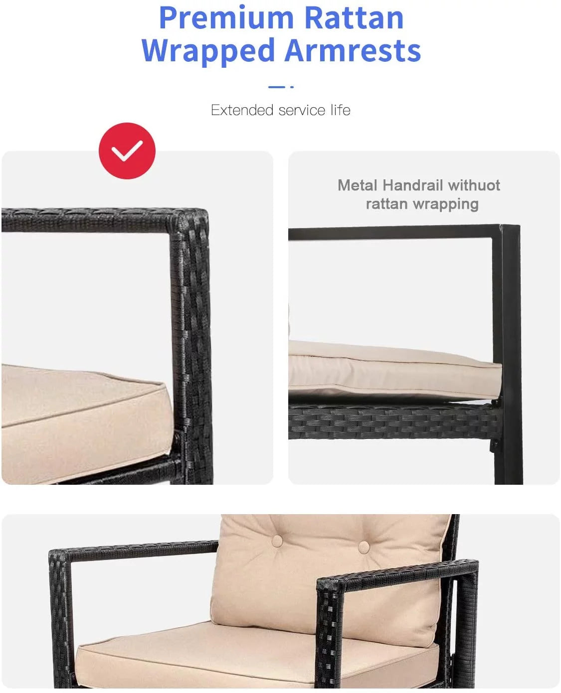 3 Piece Wicker Patio Furniture Set with Coffee Table W56676