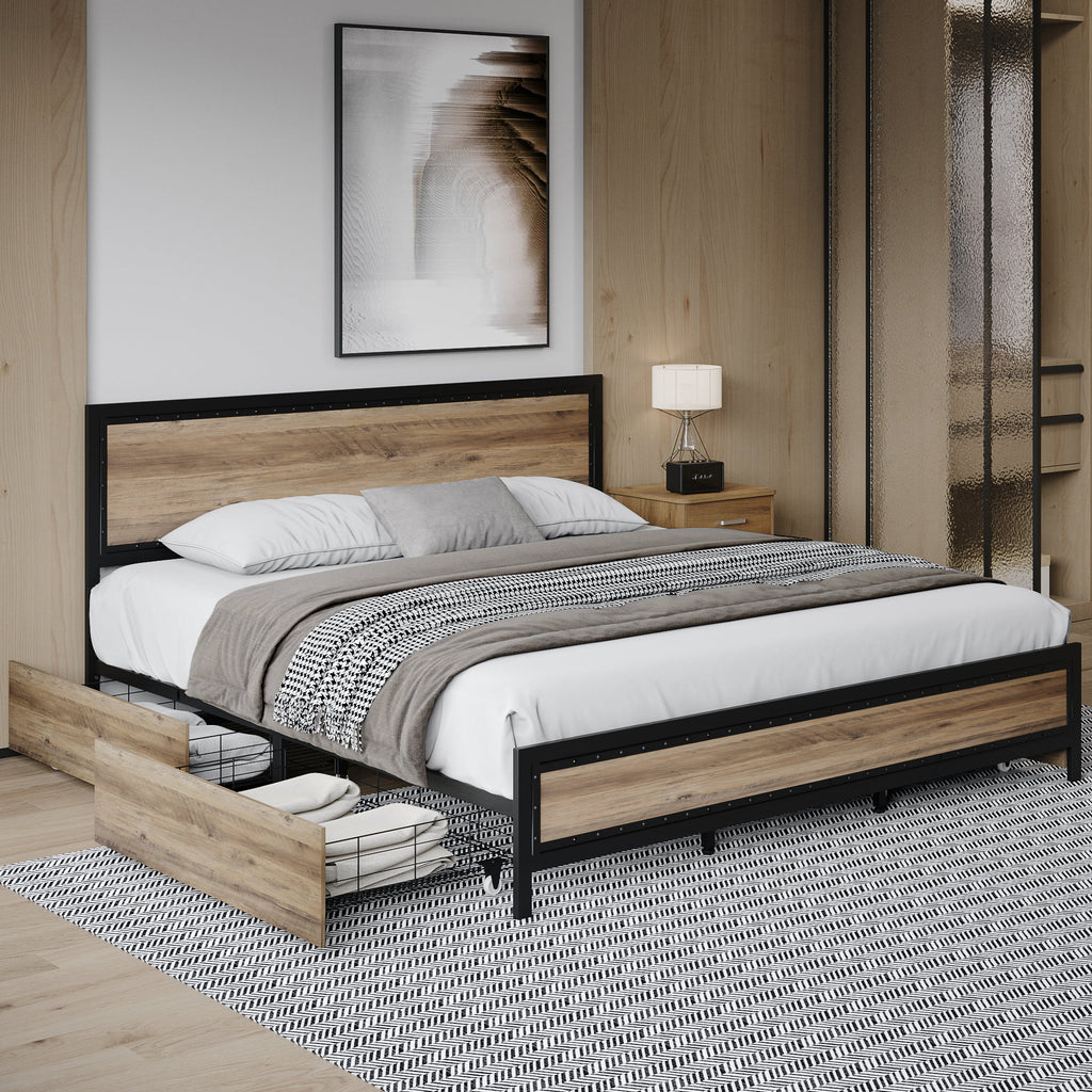 King 4 Drawer Gray Metal Platform Bed H6762