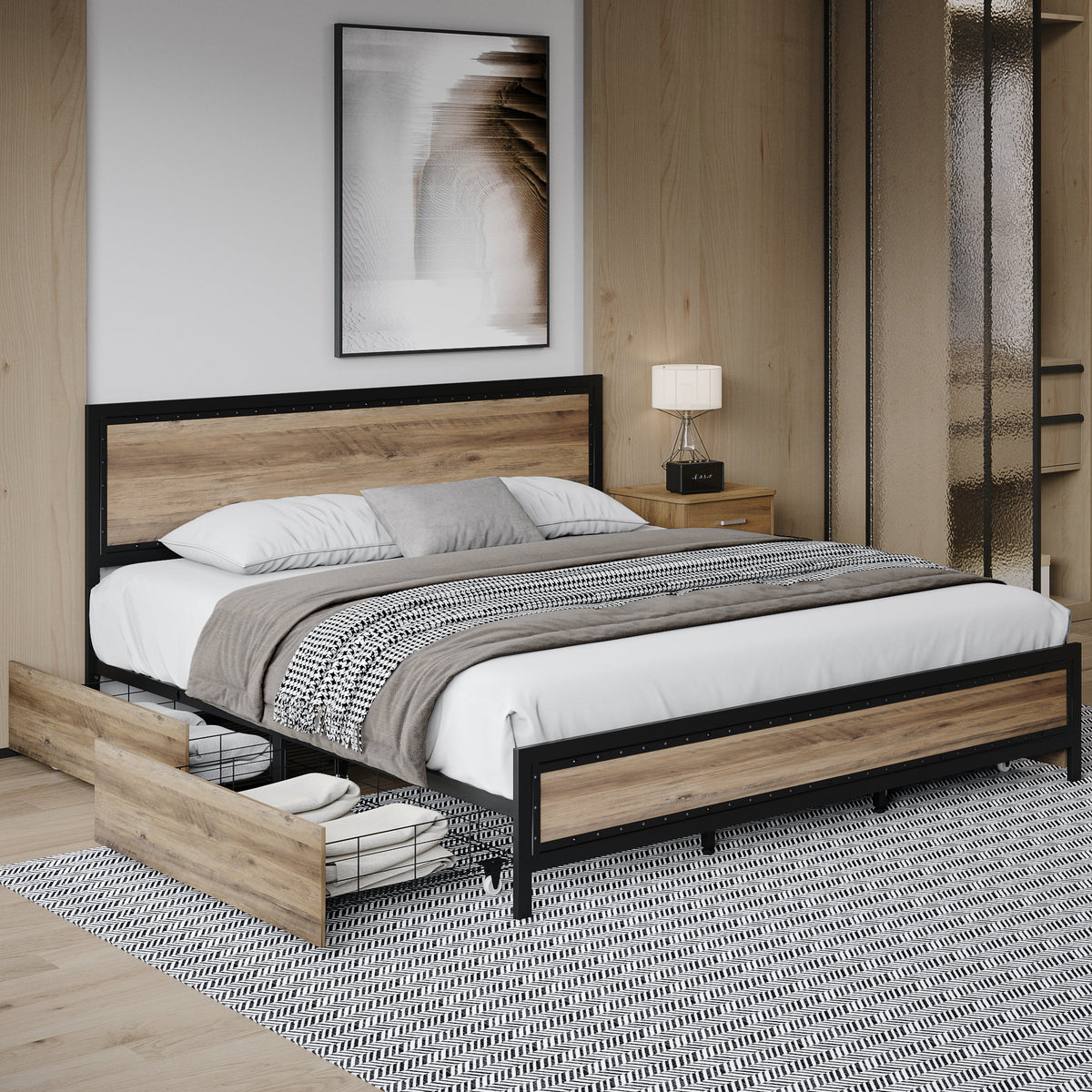 King 4 Drawer Gray Metal Platform Bed H6762