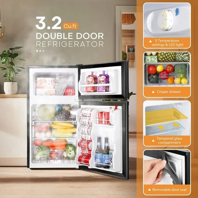 3.2 Cu.ft Double Door Mini Fridge with Freezer H8253