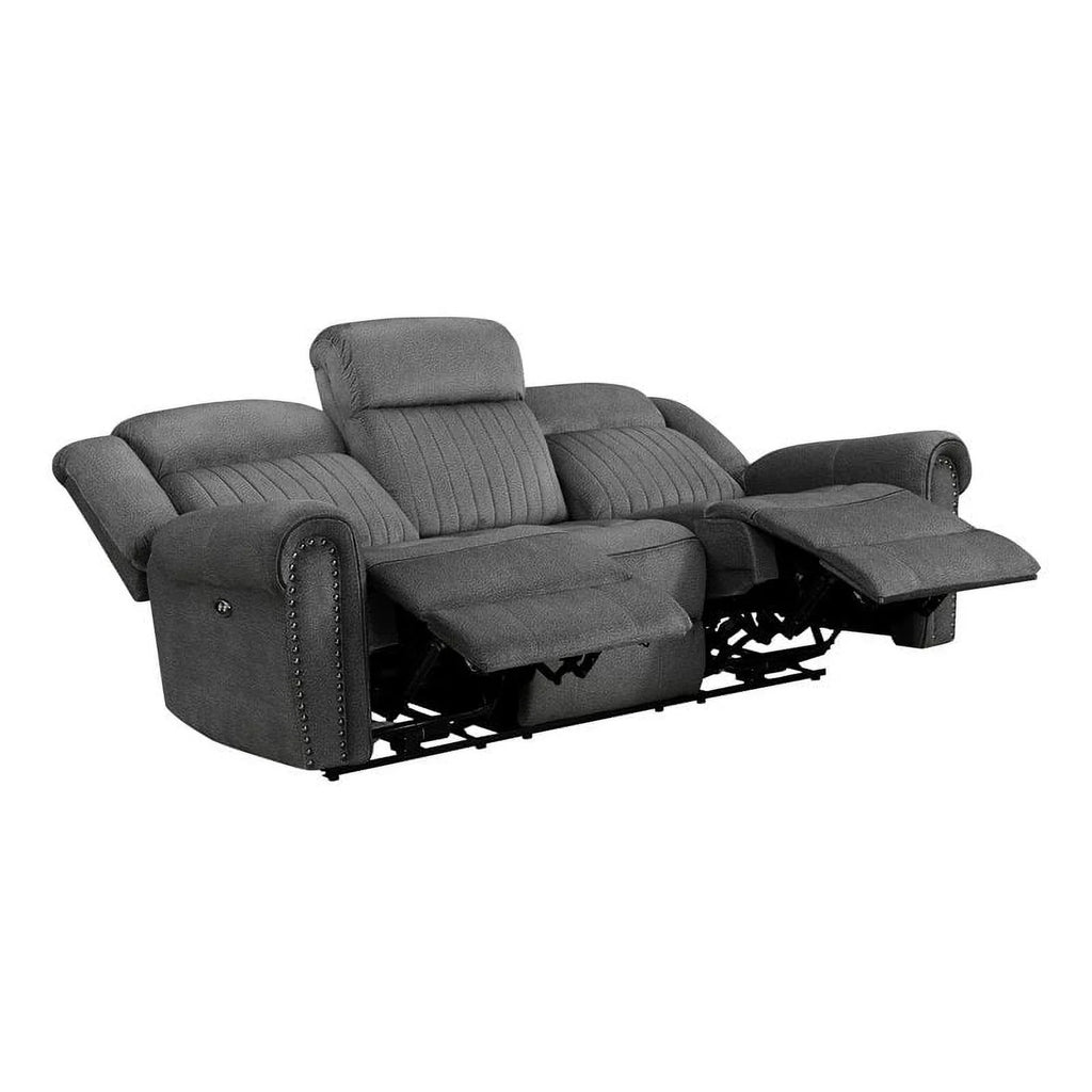 Charcoal Wood Microfiber Double Reclining Sofa F71421