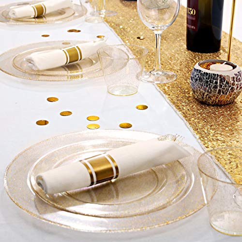 350 Pieces Gold Glitter Disposable Dinnerware Set D764