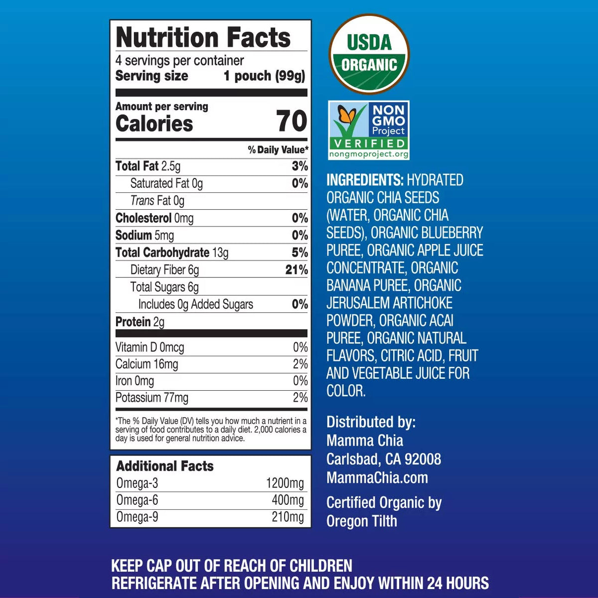 Organic Chia Prebiotic Squeeze Blueberry Acai 3.5 oz Pack of 2 E673155