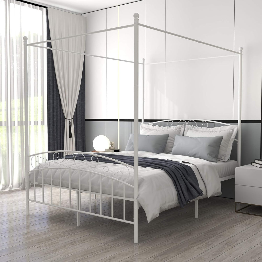 Queen Size Black Metal Canopy Bed Frame with Headboard and Footboard P15983