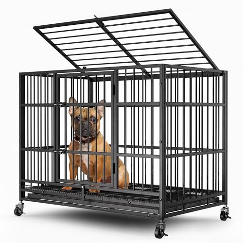 48" 38" Dog Crates with 4 Lockable Wheels, Removable Door and Tray H502723