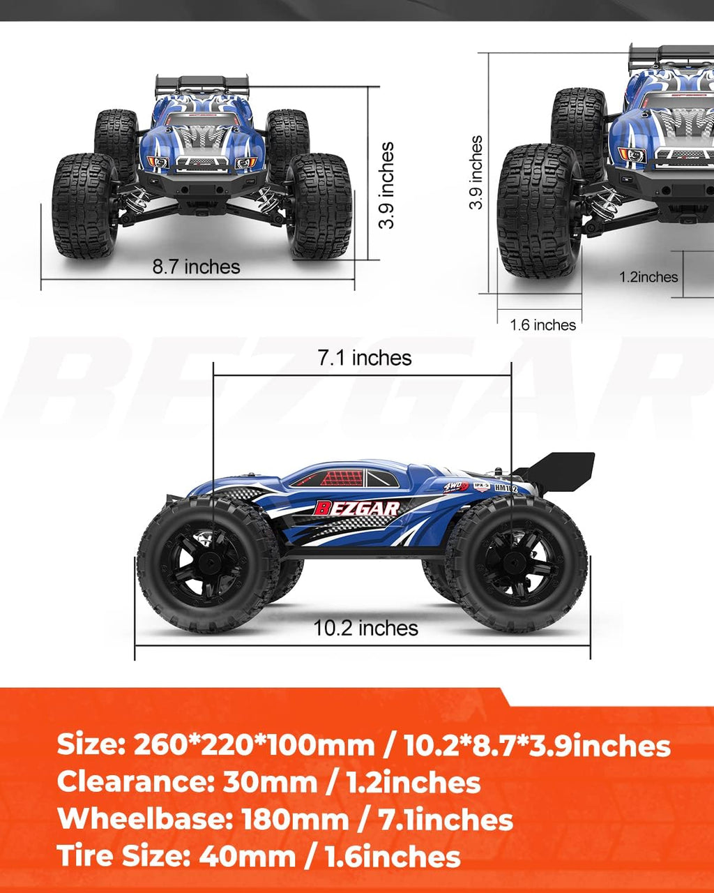 1:16 Scale 4WD Remote Control Monster Truck with 2 Rechargeable Batteries S515