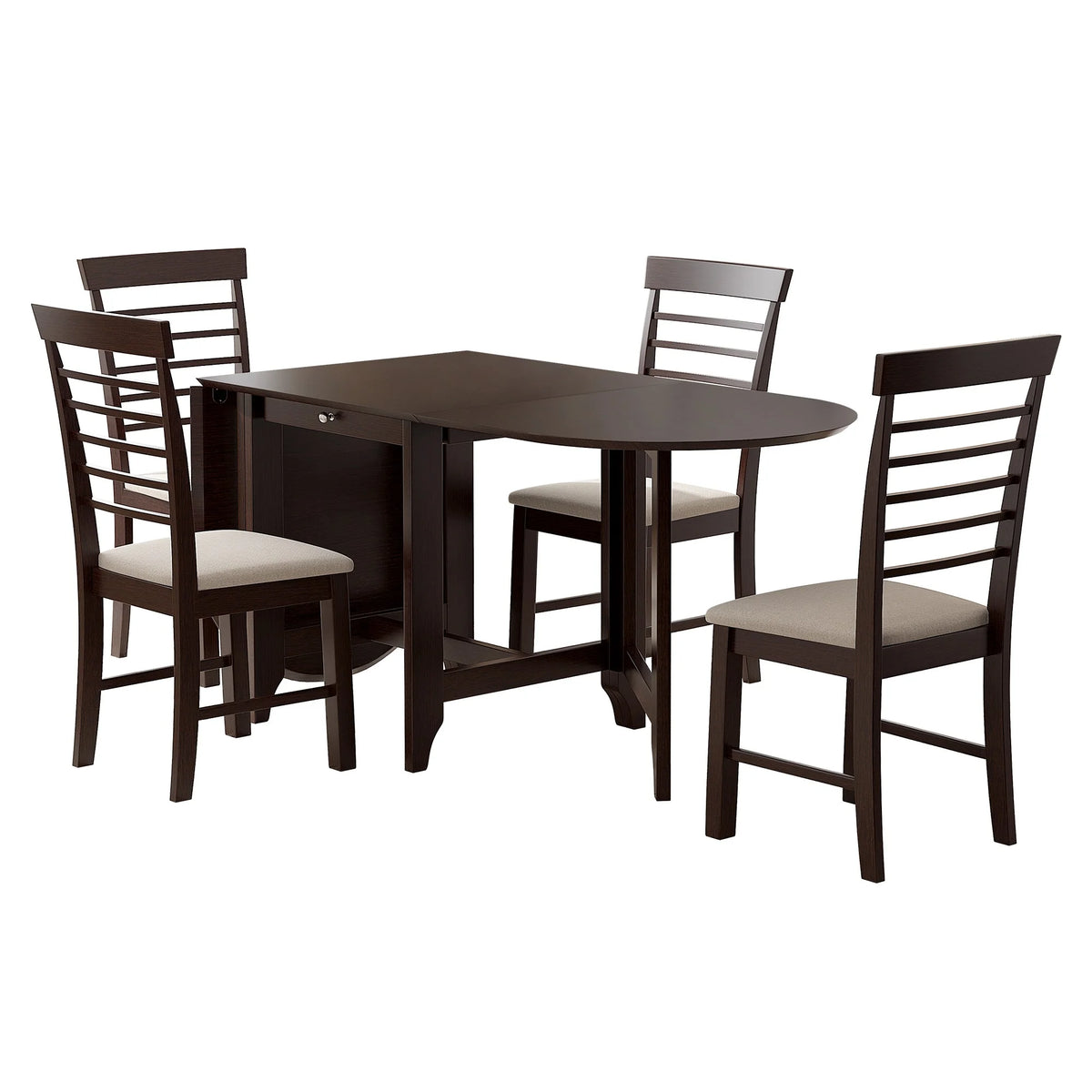 Extendable Drop Leaf Dining Table Set with 4 Upholstered Chairs I839090