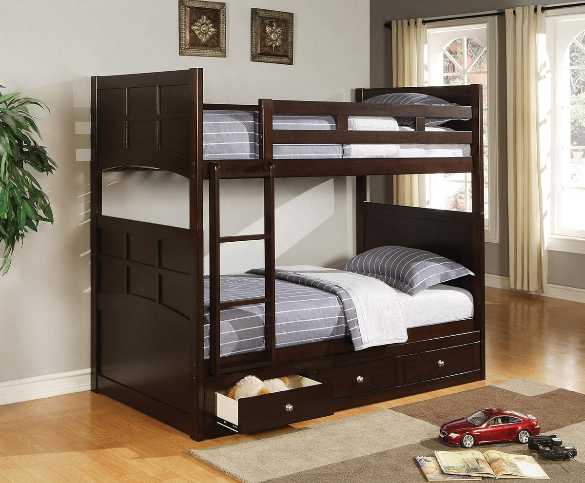 Cappuccino Twin Over Twin Bunk Bed T2733