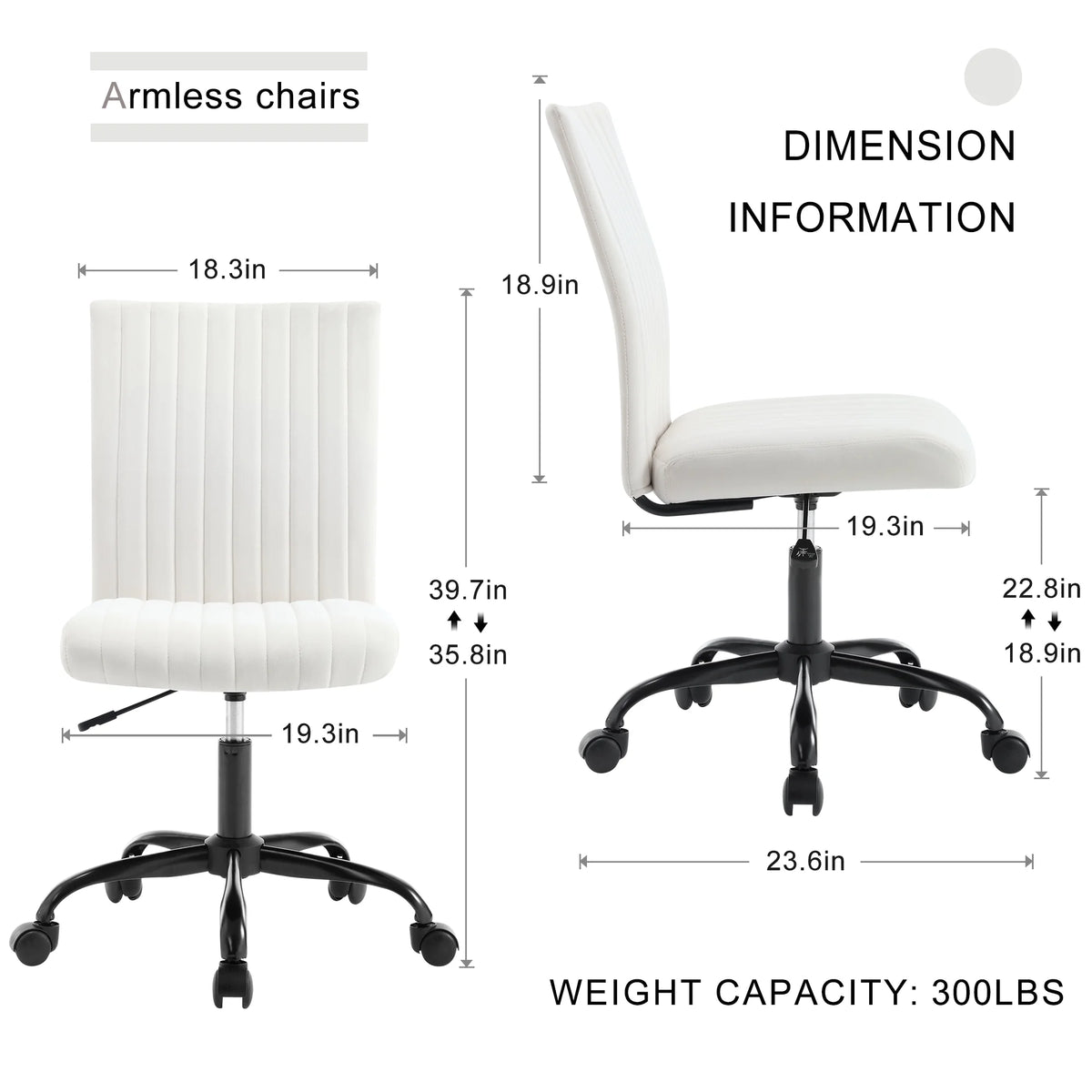 Velvet Armless Swivel Desk Chair with Wheels B48819