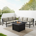 5 Pc Outdoor Metal Sectional Set with Fire Table Taupe Matte Black V55400