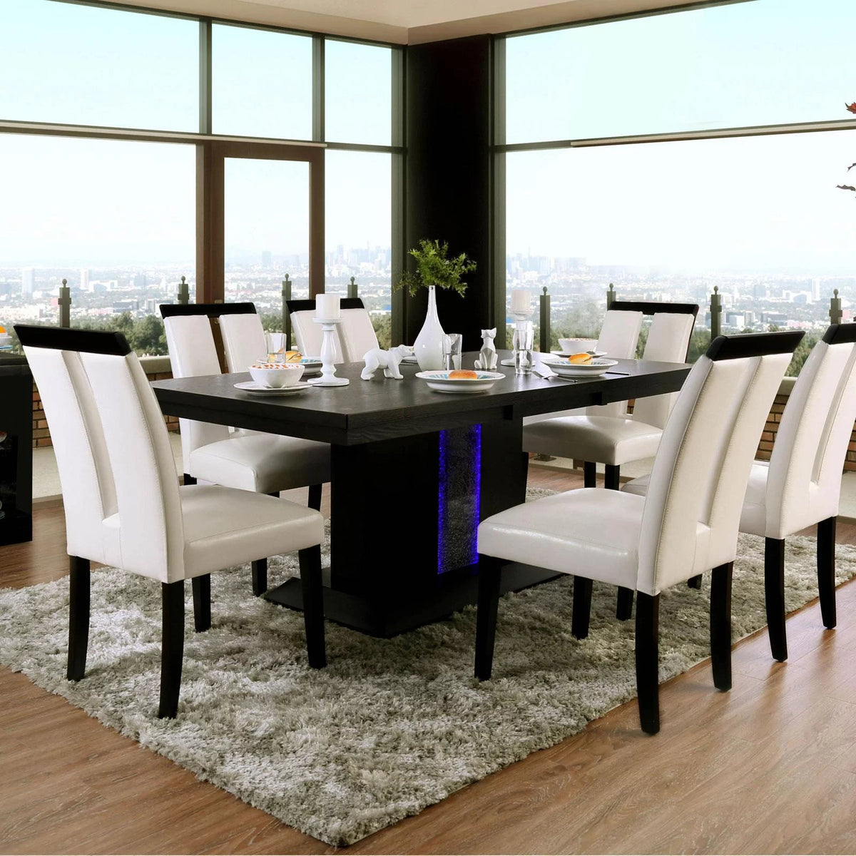 Black & White Solid Wood Dining Room Set 8pcs Y648