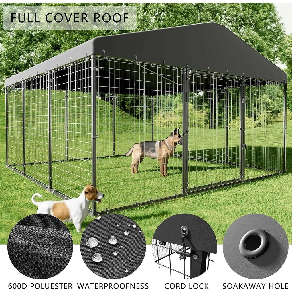 Large Heavy Duty Galvanized Steel Outdoor Dog Kennel with Roof S58051