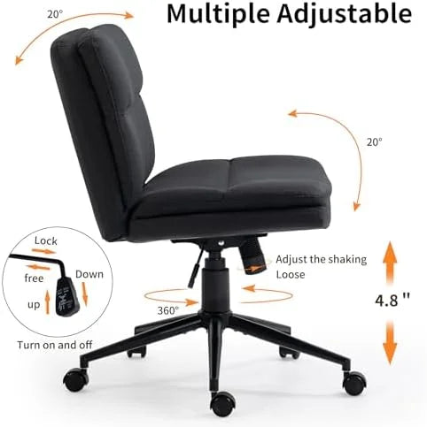 Black Armless Fabric Office Chair with Wheels D42779