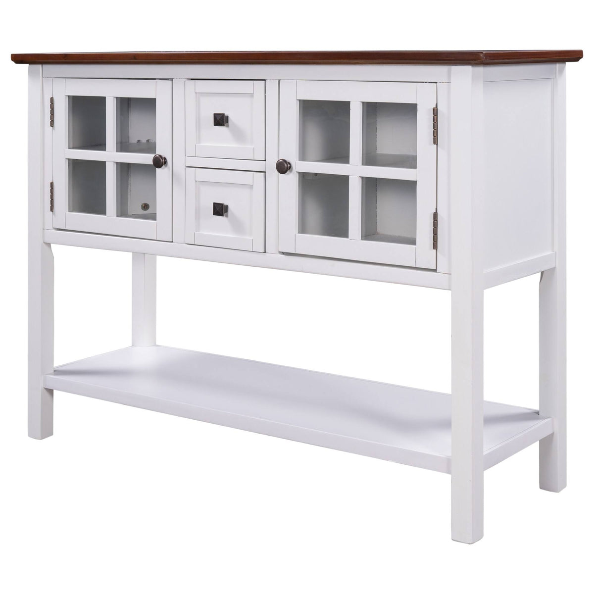Modern Console Table with 2 Drawer, Cabinet, Shelf, White and Brown Wood B747