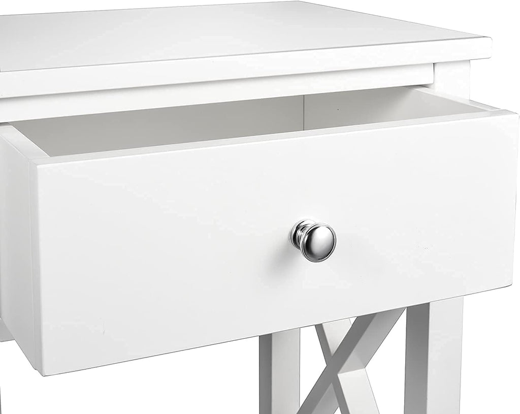 White Wooden Side End Table with Bin Drawer Set of 2 E7447