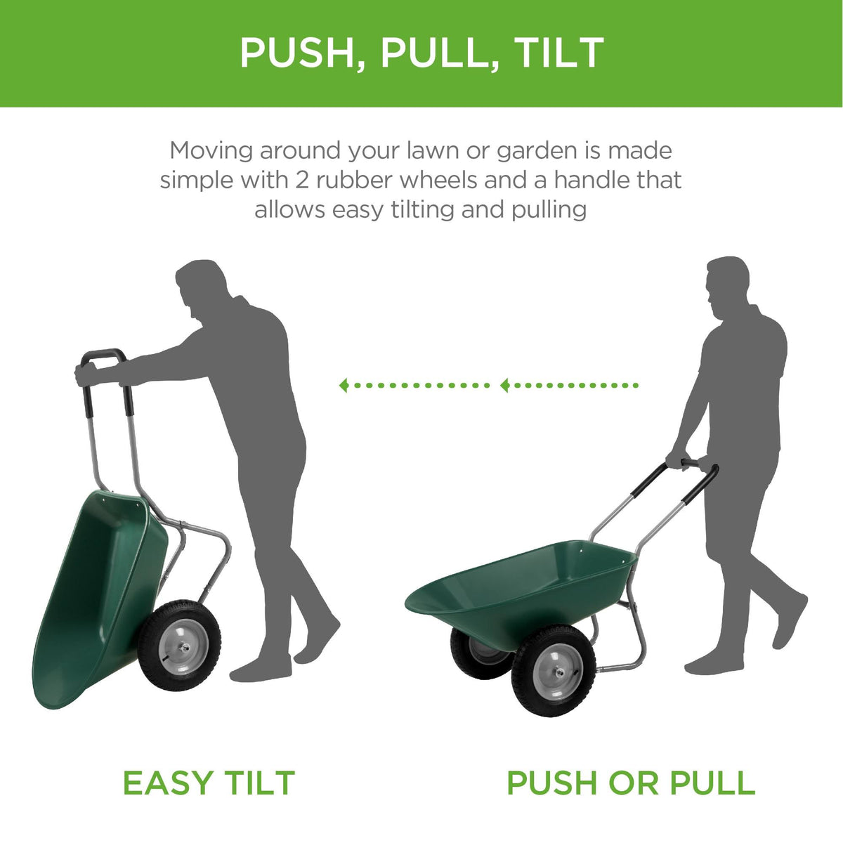 Green Dual Wheel Wheelbarrow Yard Cart Y817