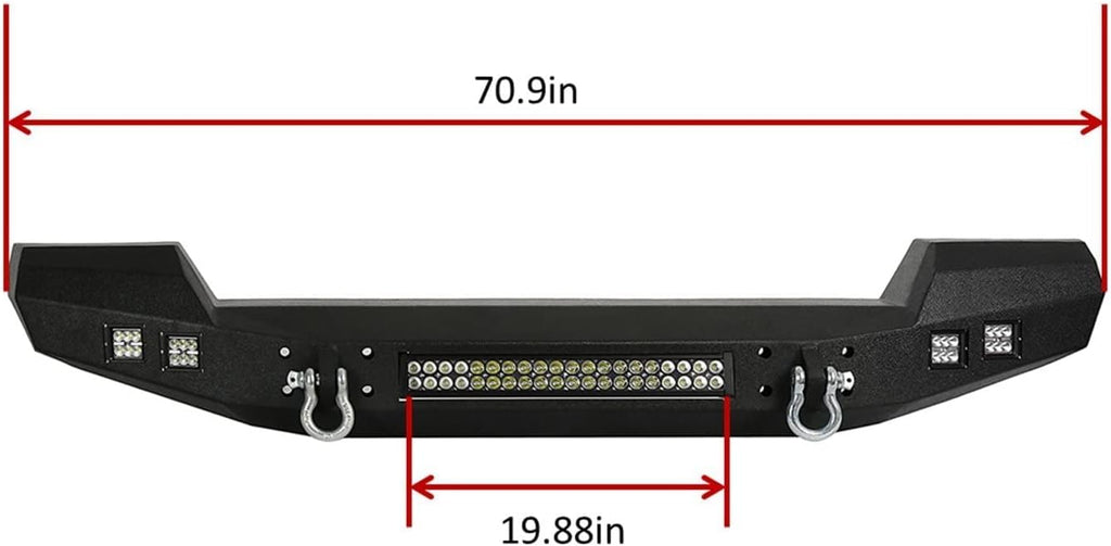 Front and Rear Bumpers with Tire Carrier & LED Light Bar & Hitch Receiver N52559