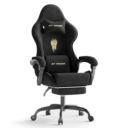 Green Velvet Ergonomic Gaming Chair with Footrest and Massage Lumbar Cushion G29326