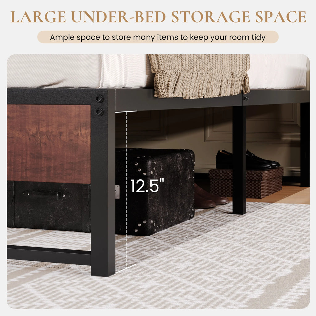 Brown King Size Metal Platform Bed Frame with Underbed Storage E2157