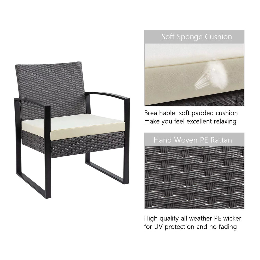 3 Pieces PE Rattan Bistro Set with Coffee Table B730