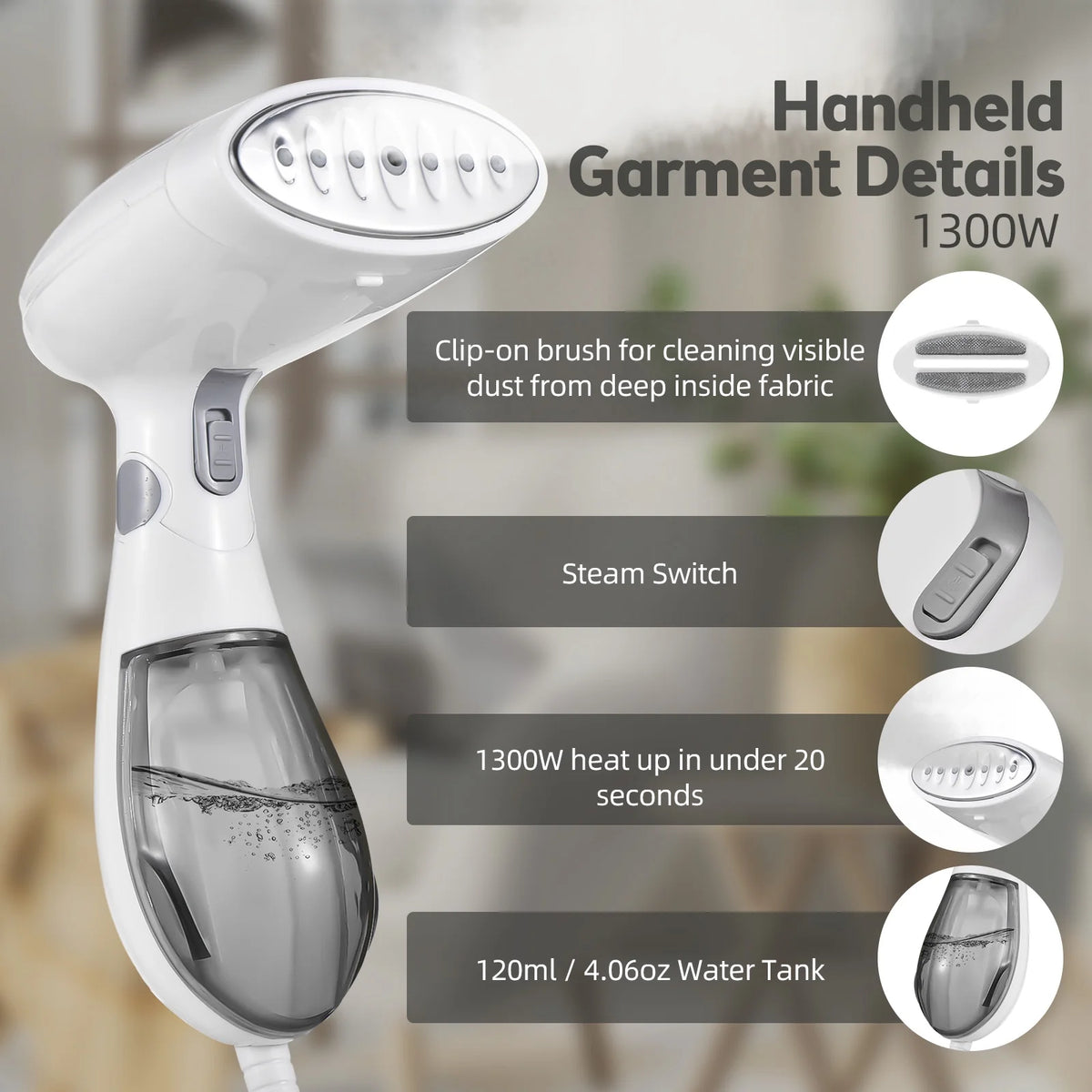 Handheld Steamer 1300W 120ml Water Tank D877