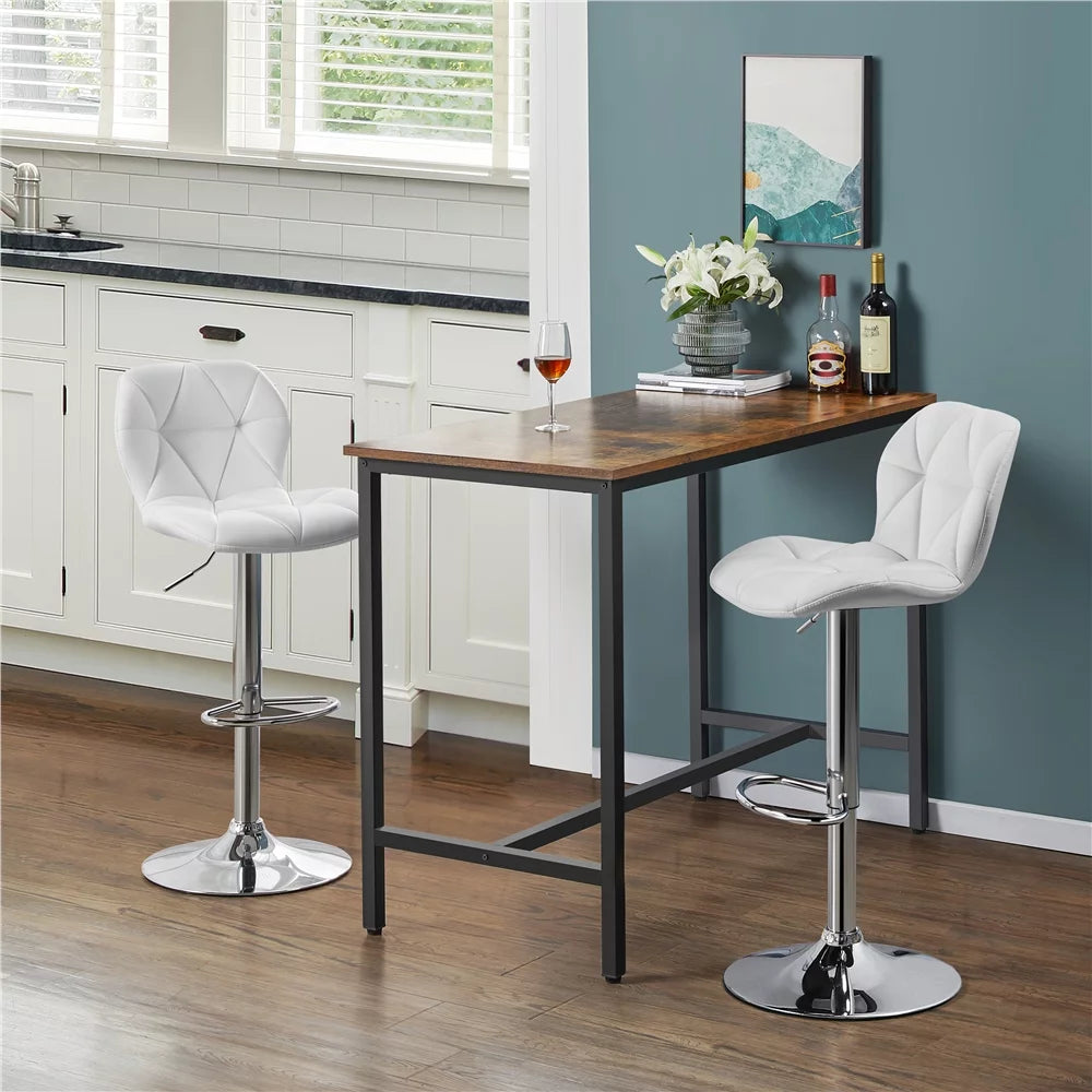 Adjustable White PU Leather Swivel Bar Stools with Backrest W72969