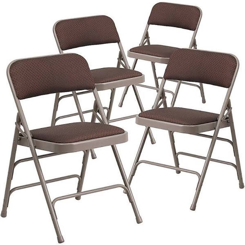 Beige Brown Fabric Folding Chair 4-Pack Y65188