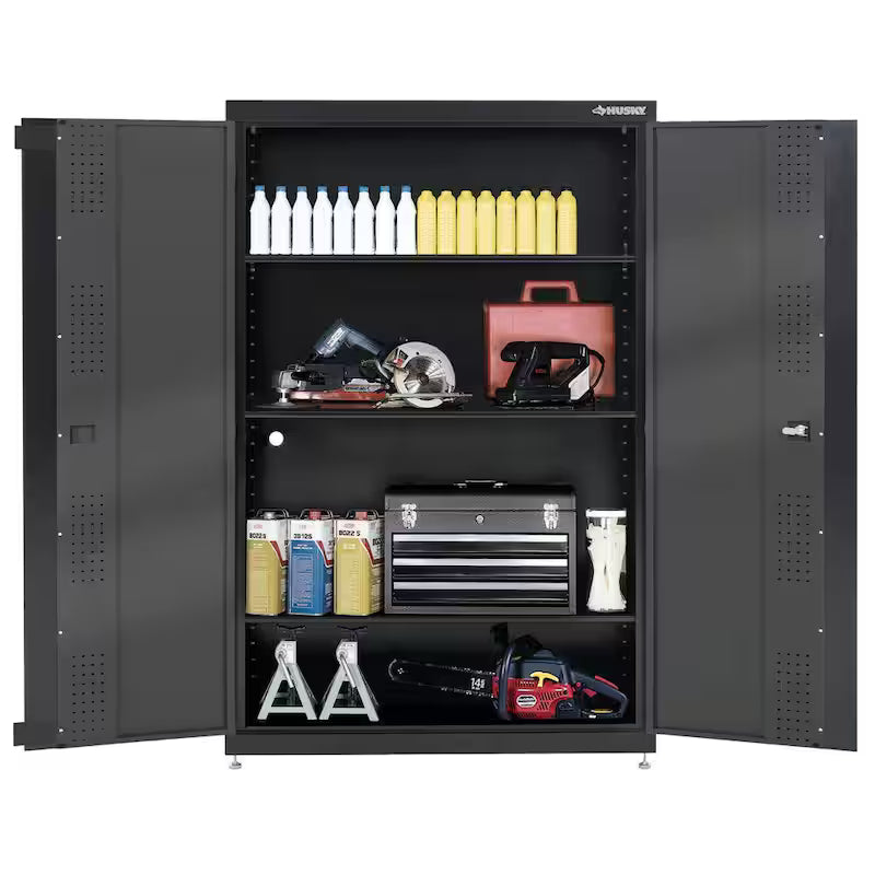 3-Shelf Welded Steel Floor Cabinet in Black and Gray K399