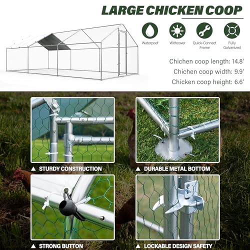 Large Metal Walk-in Chicken Coop with Waterproof Cover W917173