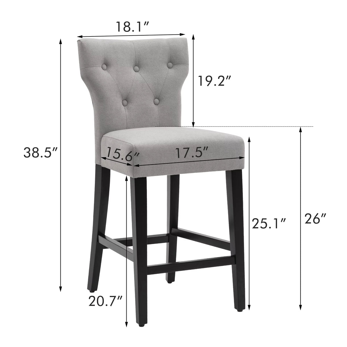 Gray Set of 2 Wood and Fabric Bar Stool S7612