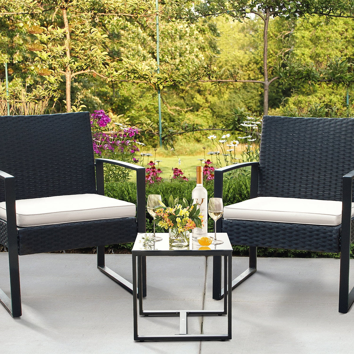 3 Pieces PE Rattan Bistro Set with Coffee Table B730
