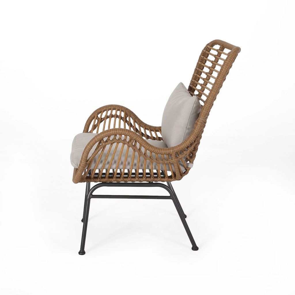 Light Brown and Beige Wicker Club Chairs with Cushions, Set of 2 U197