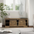 Brown Shoe Storage Bench with Cushion and Doors F7145