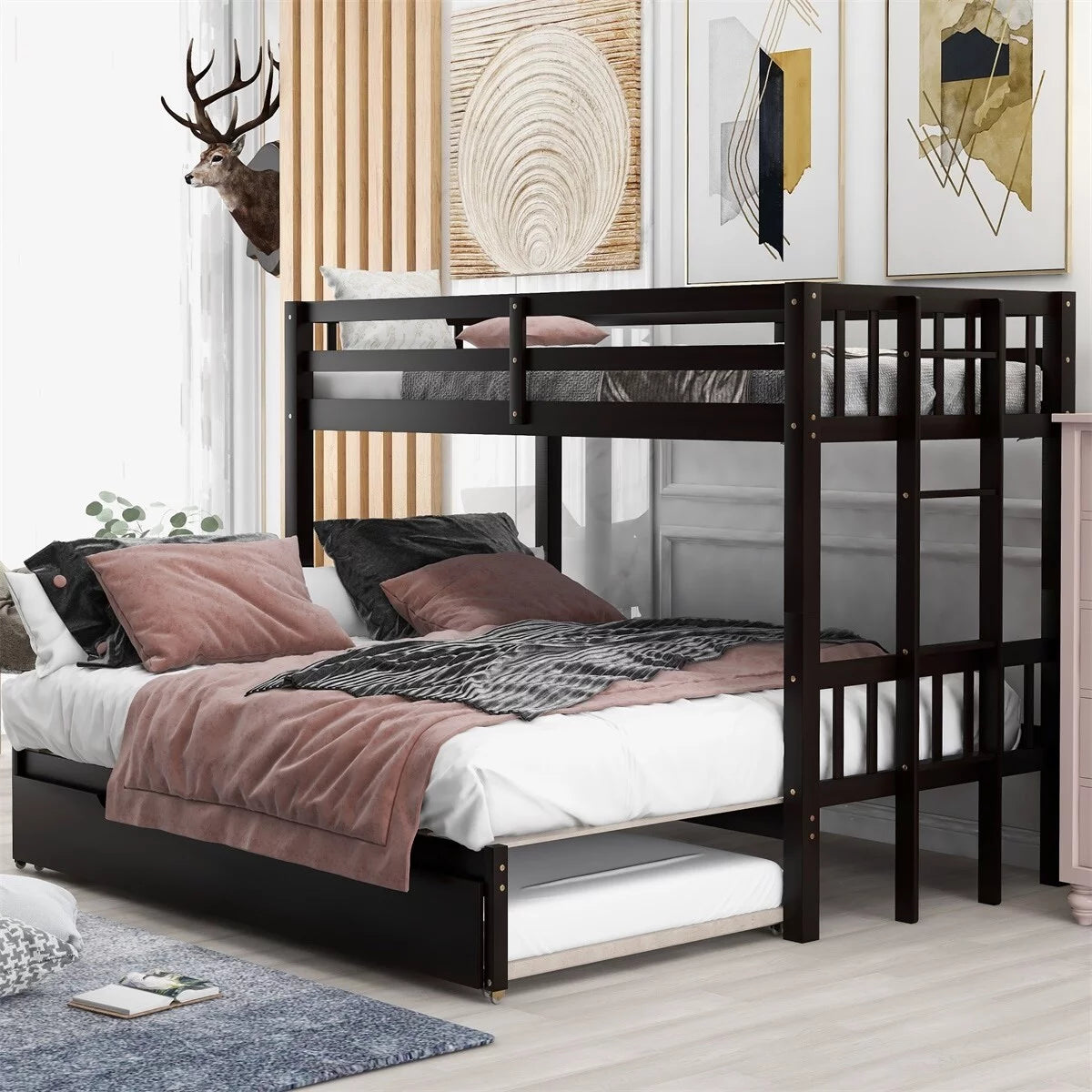 Twin over Twin Bunk Bed with Trundle I4225