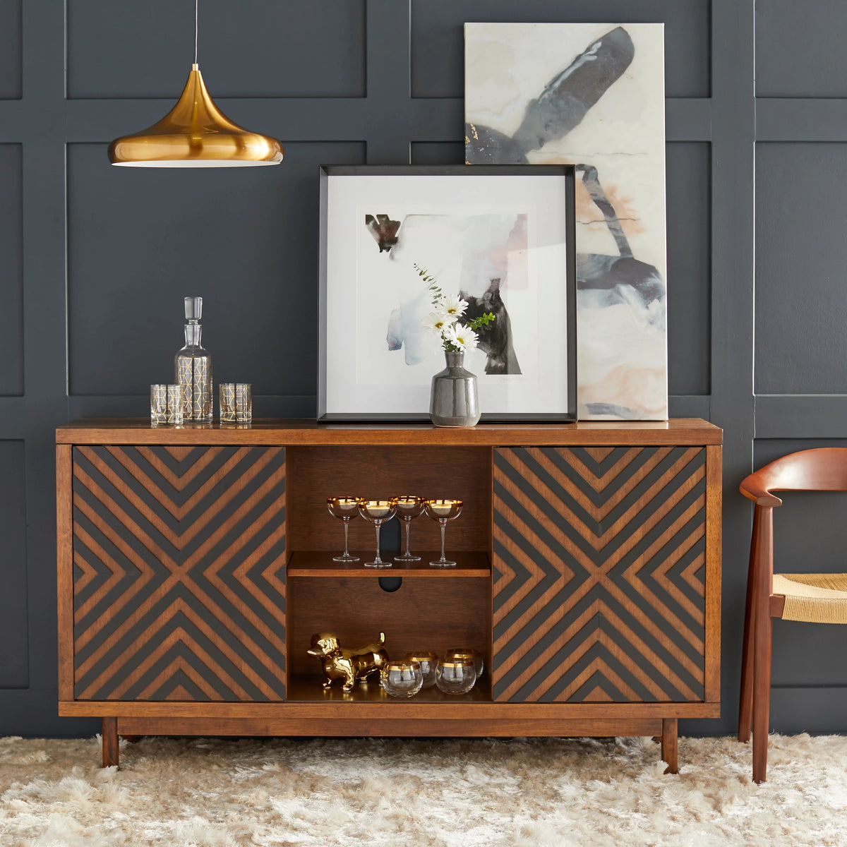Mid-century Modern Buffet/Sideboard Tobacco Brown/Black V58729