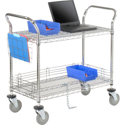 Chrome 2 Shelf Utility Cart with Polyurethane Brake Casters V904