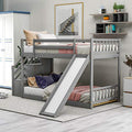 Twin Over Twin Solid Wood Bunk Bed with Slide and Storage Stairs P776411