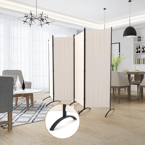 4 Panel Folding Room Divider with 5 Curved Metal Feet White M44254