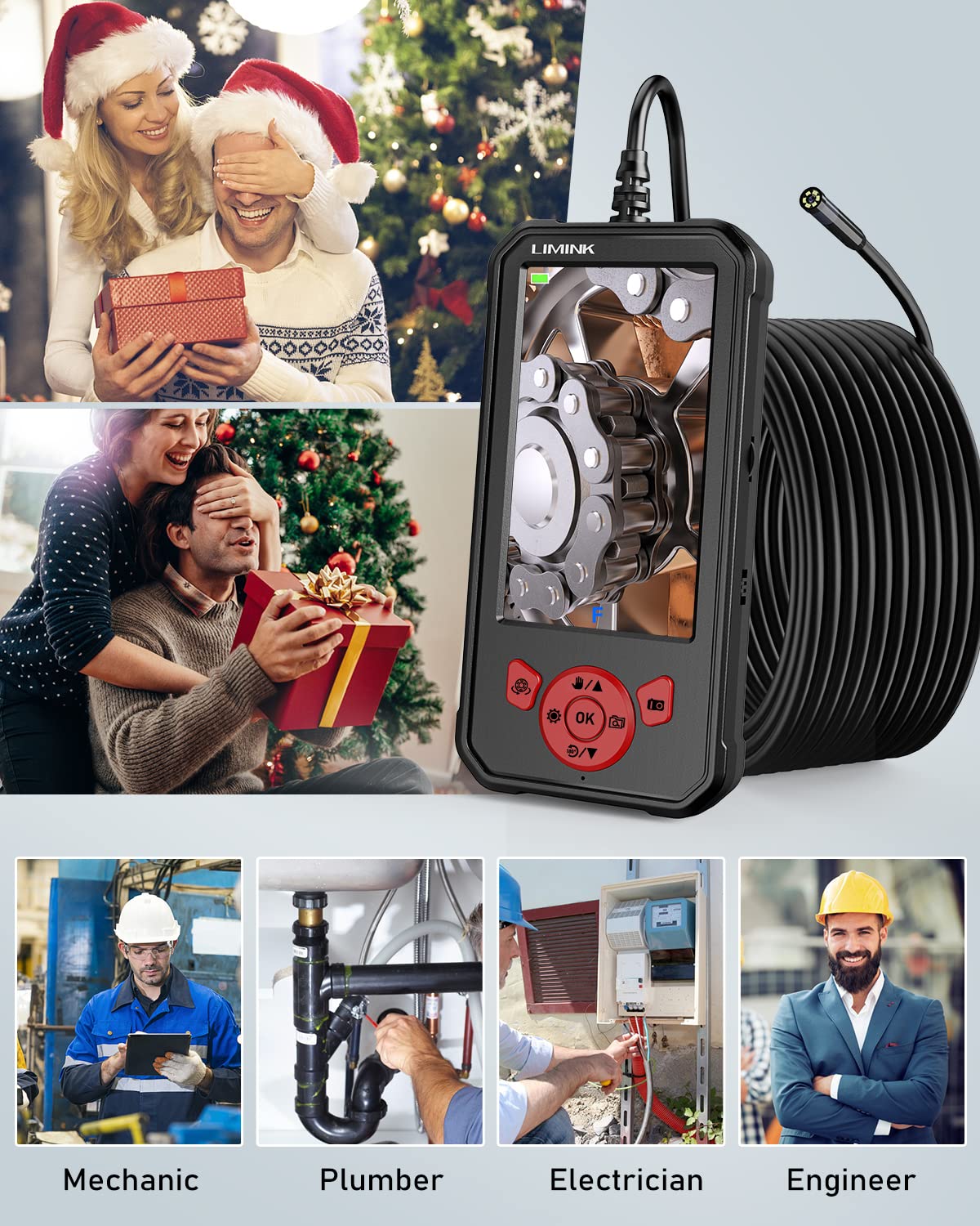 Dual Lens Endoscope Camera with 8 LED Lights Q3750