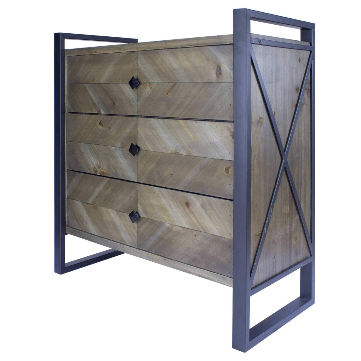 Natural and White Metal Wood Accent Cabinet with 3 Drawers R89252