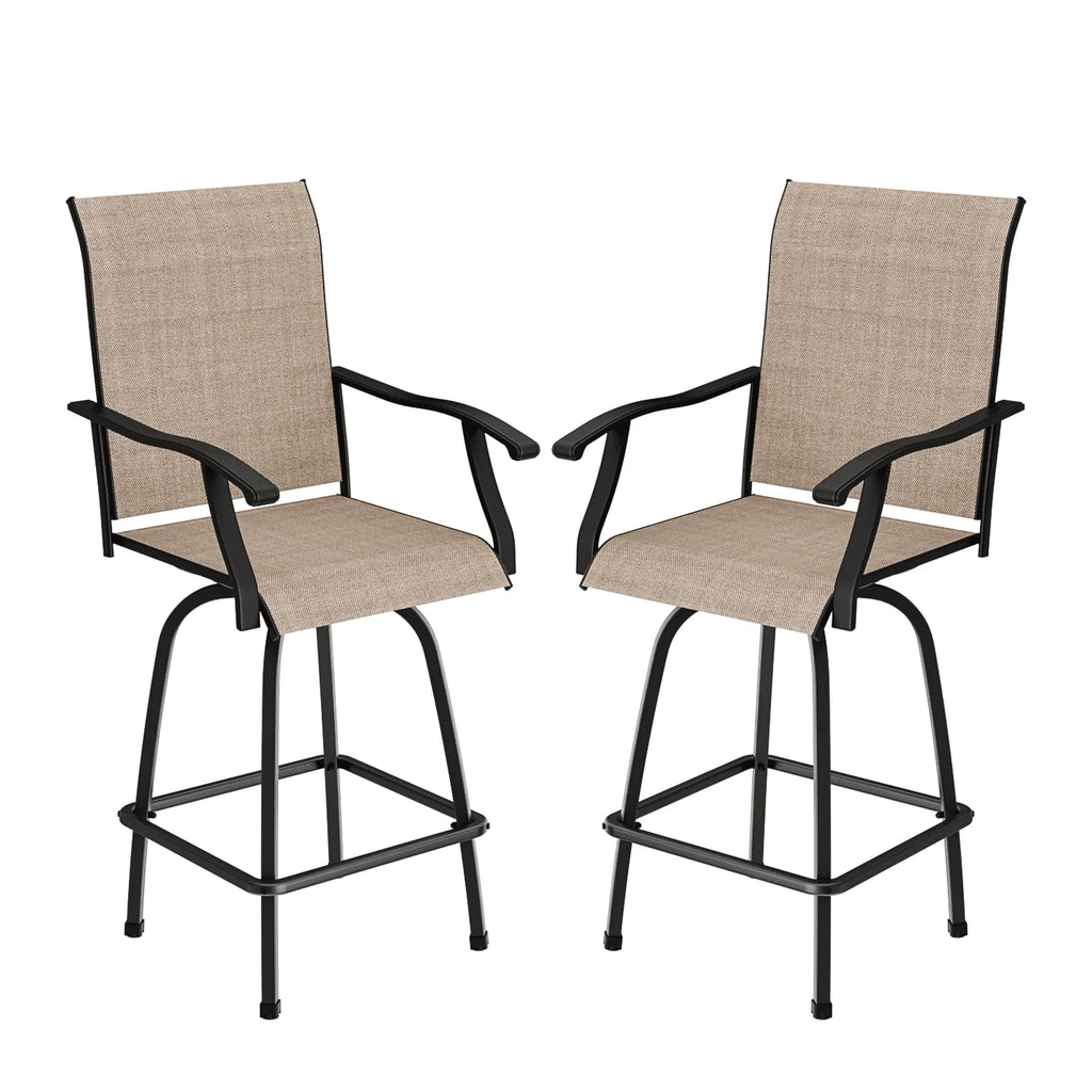 Outdoor High Bar Bistro Chair and Tempered Glass Table Set of 3, Light Brown, Steel R817